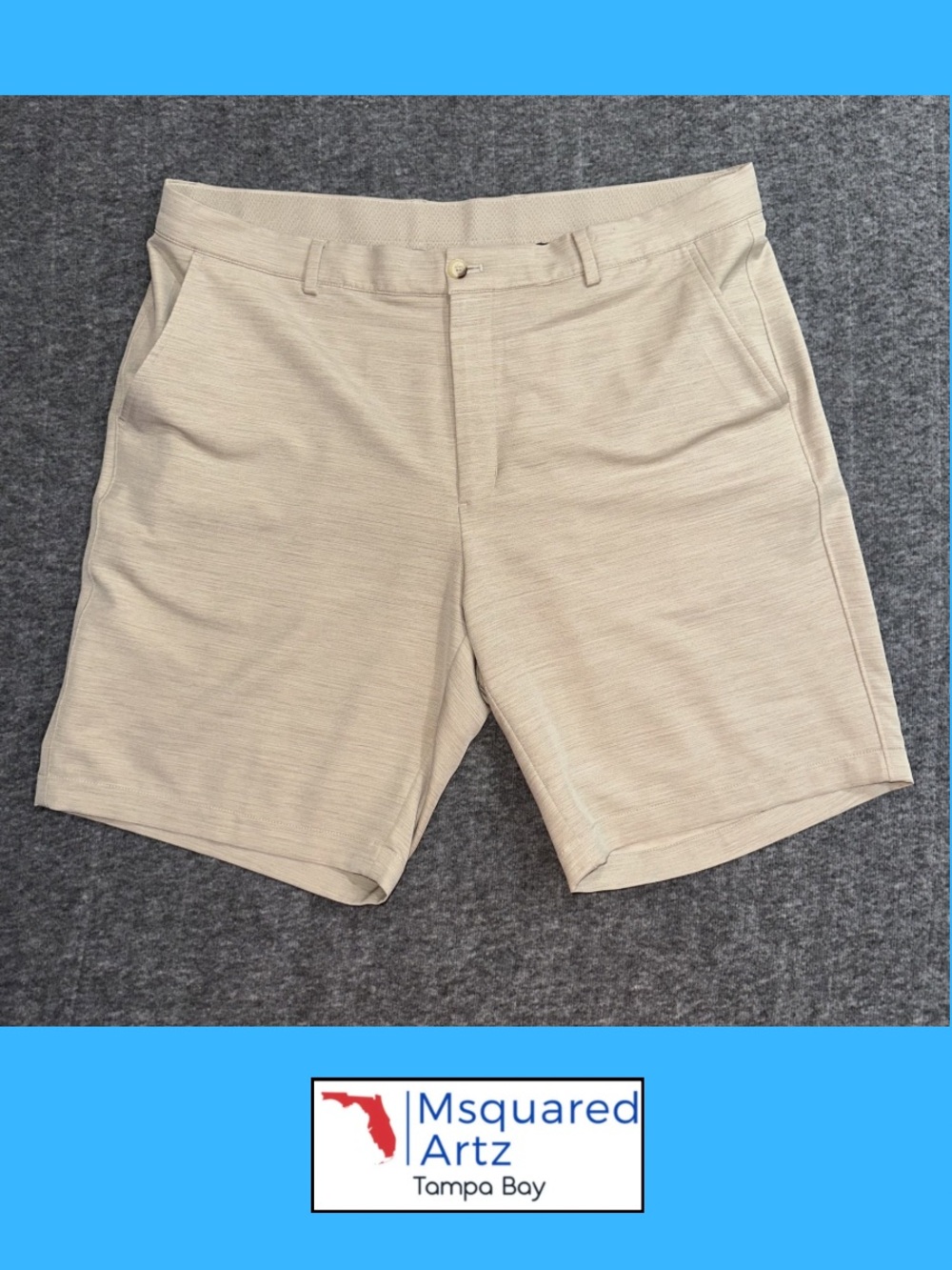 Greg Norman Performance Golf Shorts Mens Size 38 Beige Stretch Casual Flat Front